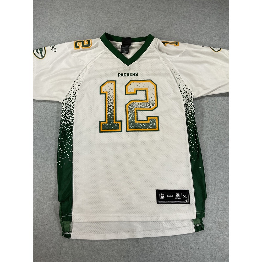 Reebok NFL Green Bay Packers Aaron Rodgers 12 Jersey Kids XL White Green 2727